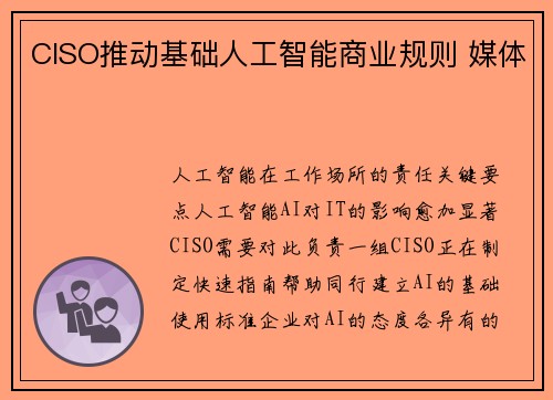 CISO推动基础人工智能商业规则 媒体