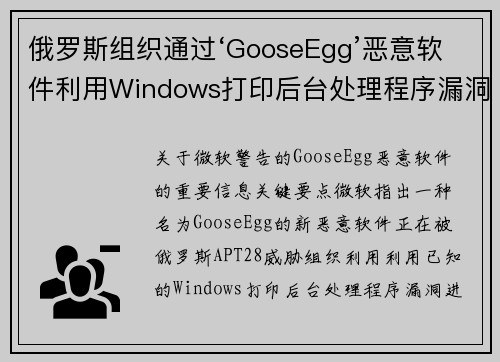 俄罗斯组织通过‘GooseEgg’恶意软件利用Windows打印后台处理程序漏洞 