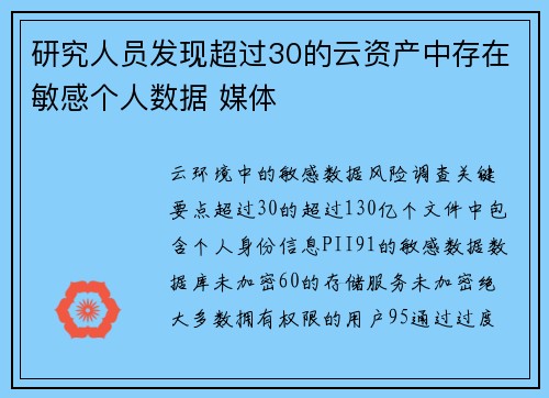 研究人员发现超过30的云资产中存在敏感个人数据 媒体